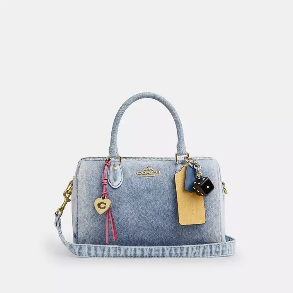 Coach Medium Rowan Satchel Bag In Loved Denim With Charms NWT - Picture 2 of 4